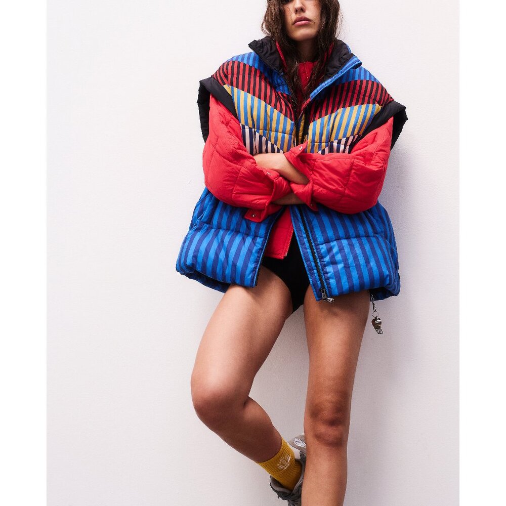 FP Movement by Free People Puffer Vest Jacket in Blue and Red
